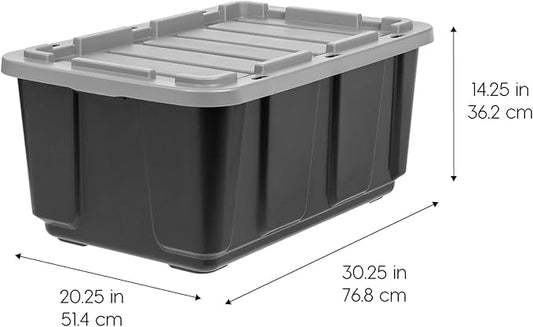 IRIS USA 4-Pack 27 Gallon Storage Bins with Lids |Made in USA| Heavy Duty Plastic Tote Containers for Truckbed Tool Box Organization, Large - Gray