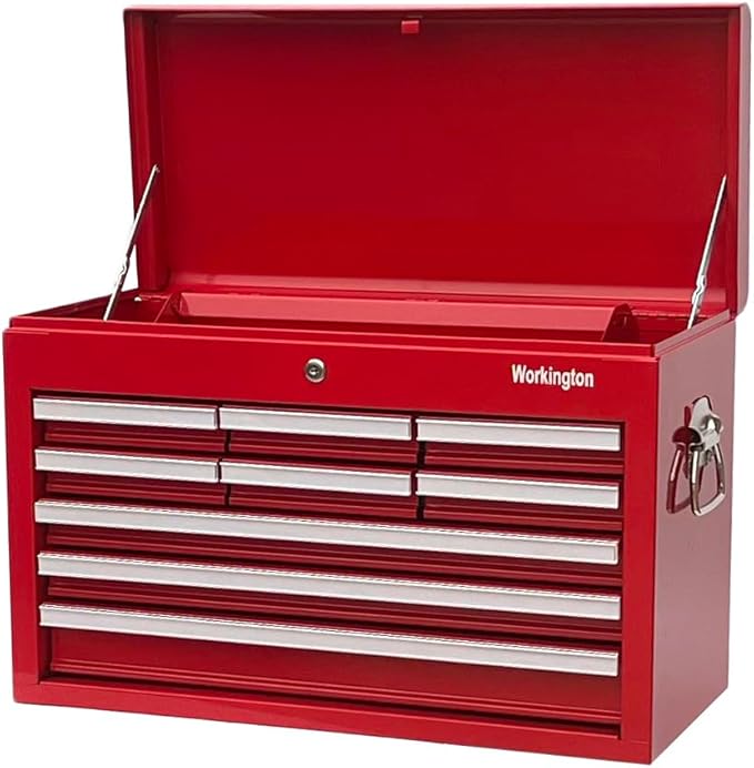 Workington Professional Industrial Portable Metal Tool Chest with 9 Drawers, 26" 9-Drawer Tool Chest Cabinet with Ball Bearing Drawer Slides, Steel Tool Storage Box Organizer 4016 Red