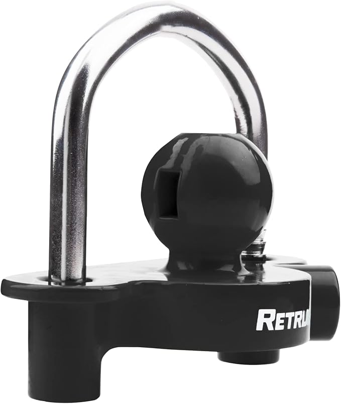 RETRUE Universal Coupler Lock Trailer Locks Ball Hitch Trailer Hitch Lock Adjustable Security Heavy-Duty Steel Fits 1-7/8 Inch, 2 Inch, 2-5/16 Inch Couplers Black (Pack of 2)