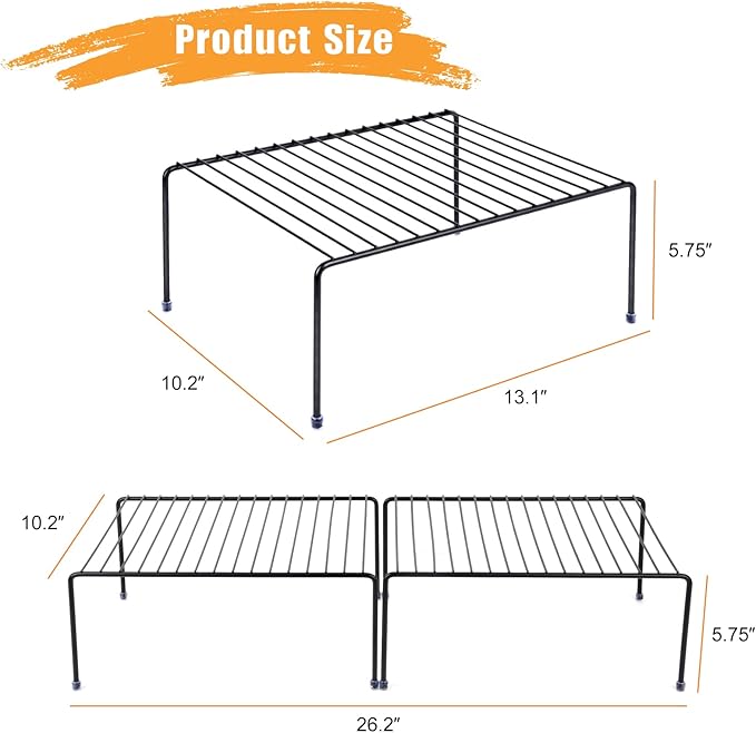 Medium (13.1 x 10.2 Inch) Cabinet Storage Shelf Rack , Kitchen Shelves，Kitchen Counter and Cabinet Shelf, Storage Rack Organizer for Kitchen, Fridge, Cabinet, Bathroom Cupboard& Pantry (4, Black)