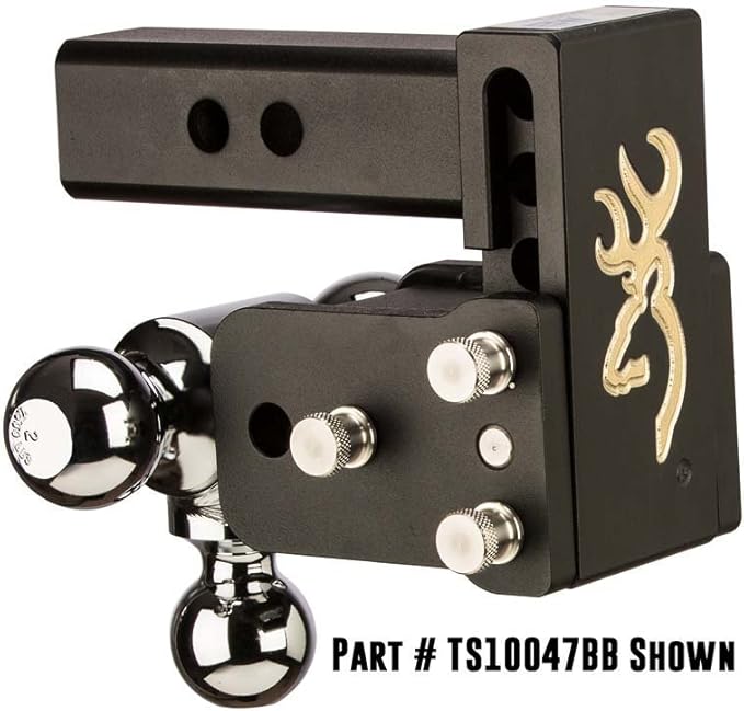 B&W Trailer Hitches Tow & Stow Adjustable Trailer Hitch Ball Mount with Browning Logo - Fits 2" Receiver, Dual Ball (2" x 2-5/16"), 5" Drop, 10,000 GTW - TS10037BB