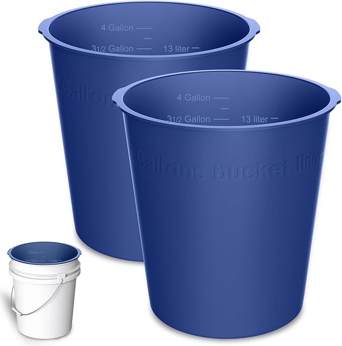 2PCS 5 Gallon Bucket Liner Reusable Rubber Bucket Liners for Concrete Mix and Thinset with Graduated Measurements (2PCS-Blue)