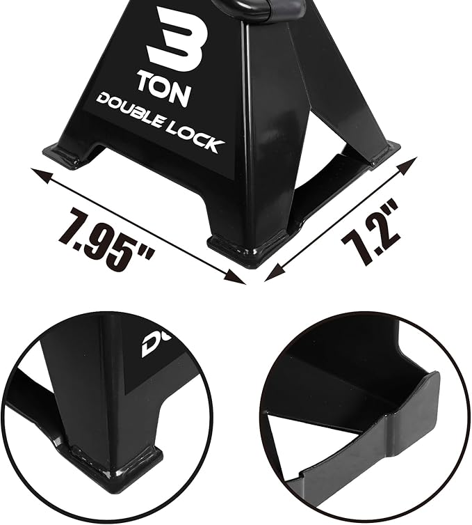 Torin AT43005AB Steel Heavy Duty Jack Stands: Double Locking Pins, 3 Ton (6,000 lb) Capacity, Black, 1 Pair (2 Pack)