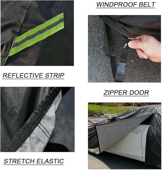 Kaugung 7 Layers Car Cover Custom Fit Audi A4 (2007-2025), Outdoor Waterproof All Weather Sun Rain Dust Snow Protection with Zipper Door.