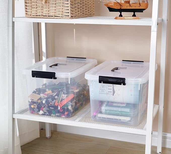 Clear Storage Latch Box/Bin, 2-Pack Plastic Organizing Container with Handle and Lids (7 QT/16QT)