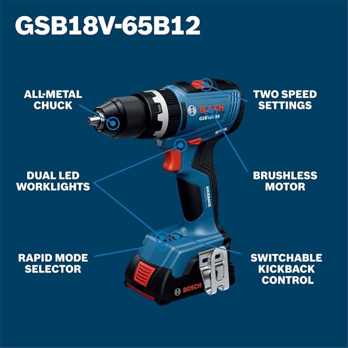 BOSCH GXL18V-241B22 18V 2-Tool Combo Kit - Includes 1/2 In. Hammer Drill/Driver, 2-in-1 Impact Driver/Wrench, (2) 2 Ah Batteries, Charger, Belt Clips, and Carrying Bag