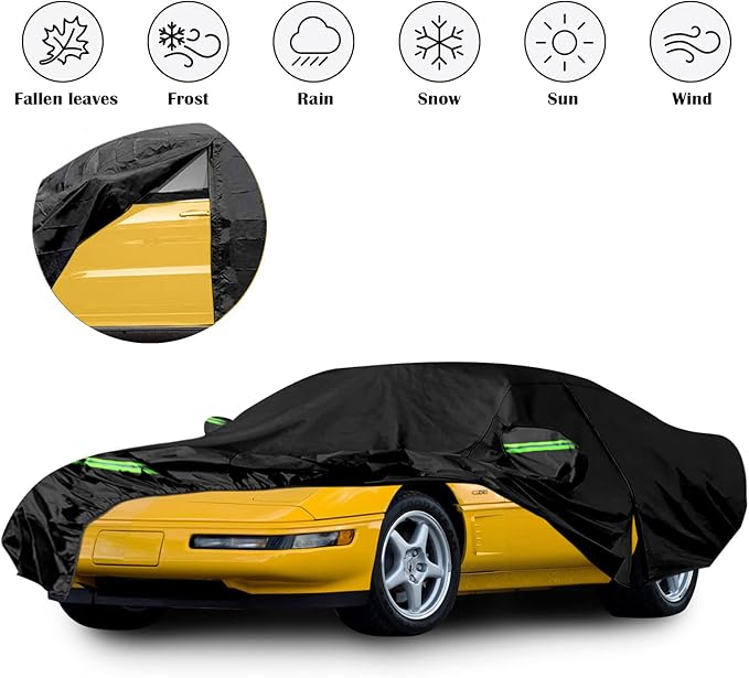Waterproof Car Cover Replace for 1997–2004 Corvette C5, 6 Layers All Weather Car Cover with Zipper Door & Windproof Bands for Snow Rain Dust Hail Protection
