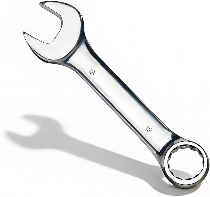 zhax 13mm Metric Stubby Combination Wrench, 12 Point Box End, 15 Degree Offset Design, Mirror Polish Finish, Forged CR V Steel, Hand Tools for Mechanics, Ideal for Auto and Home Repair