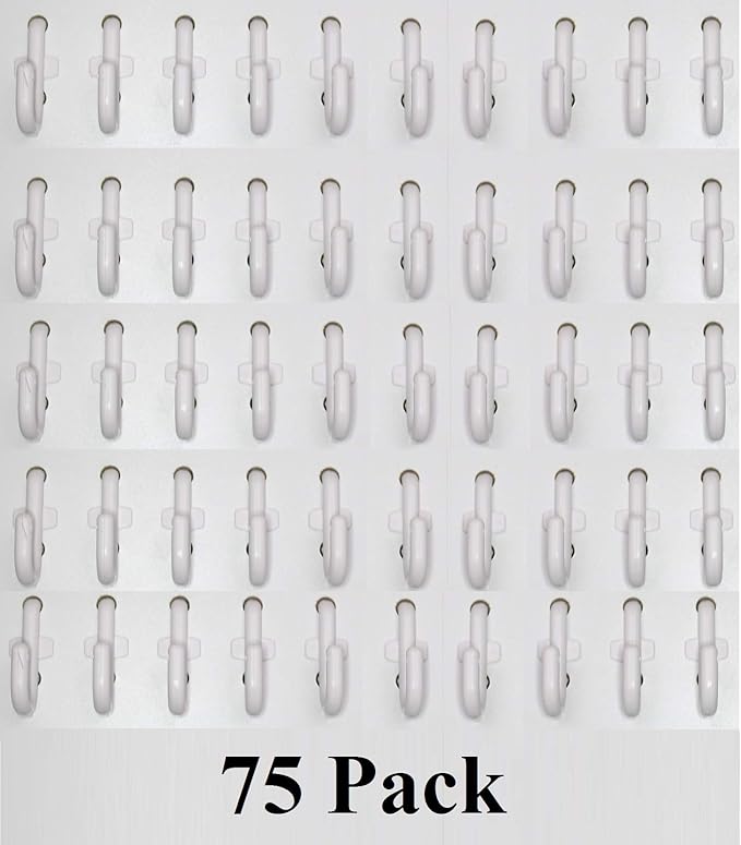 JSP Manufacturing Peg Board Plastic J Hook Style Hooks | Garage Tool Storage Craft Hooks Pegboard Asscessories (75, White)