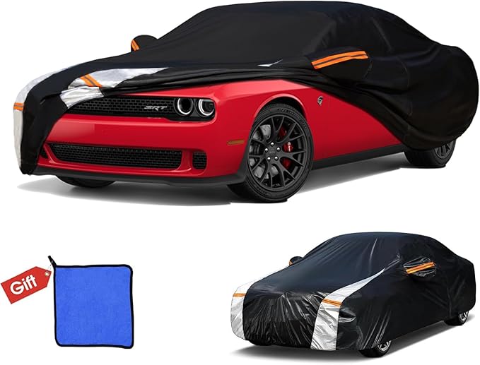 Dodge Challenger Hellcat Car Cover 100% Waterproof All Weather, Gift with Towel, 10 Layers Car Cover Custom Fit 2008-2025 Dodge Challenger, Full Exterior Cover Rain Sun UV Protector.