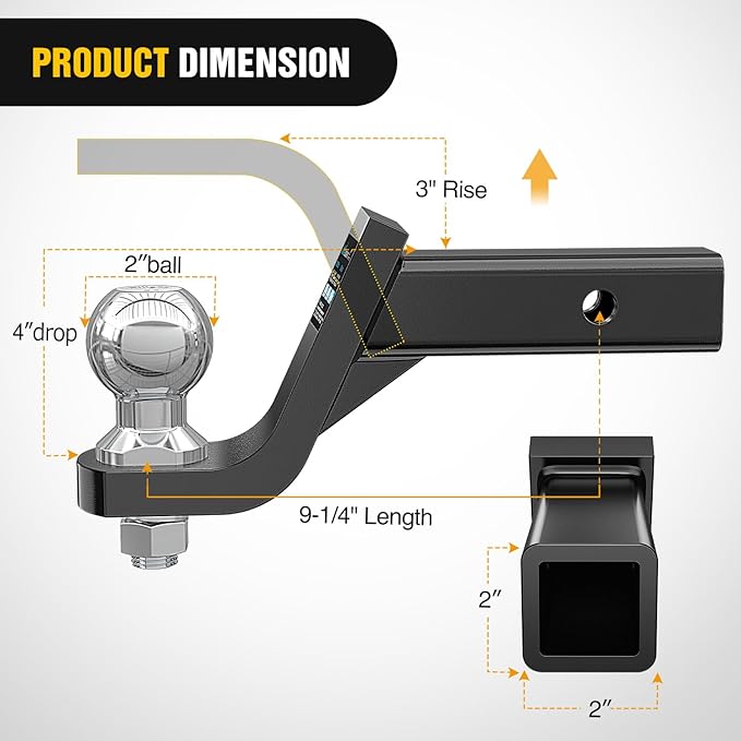 Nilight Trailer Hitch Ball Mount with 2-Inch Ball & 5/8" Hitch Pin Clip Fits 2-in Receiver 7500 lbs 4" Drop