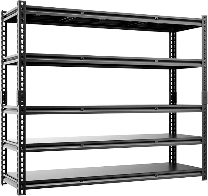 5-Tier 60”W X 20”D X 72”H Garage Shelving Heavy Duty 3000LBS Shop Shelves Heavy Duty Adjustable Unit Rack Metal Rack (Black)
