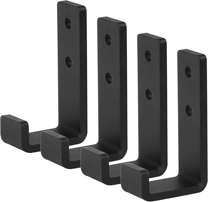4 Pack 5-1/2" Black Steel J Hook, Heavy Duty Wall Mount Utility Hook for Garage, Hanging Gym Barbell, Load 260 lbs, 2-3/4" Inner Width