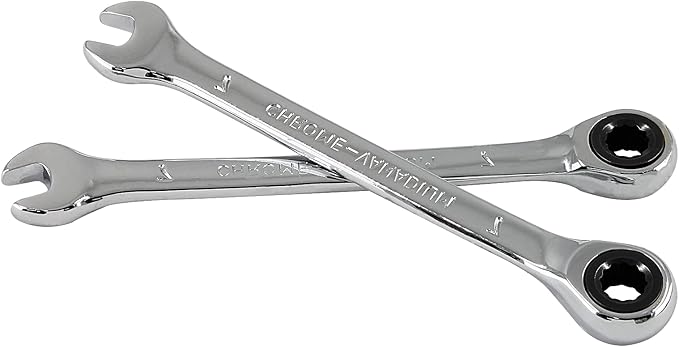 2 Pcs 7mm Ratchet Wrench Metric Ratcheting Wrench Set with 5° Movement and Hardened & 72 Teeth for Projects Metric Tight Spaces