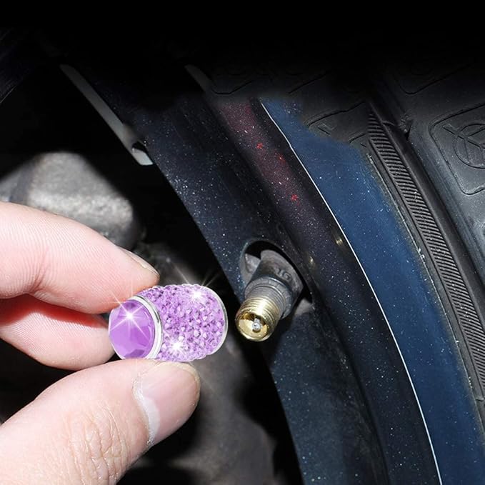 ToBeQueen Bling Purple Tire Valve Caps, 4 Pack Handmade Crystal Rhinestone Valve Stem Covers Universal Dustproof Car Accessories for Women for Car/SUV/Motorcycle/Bike(Purple)