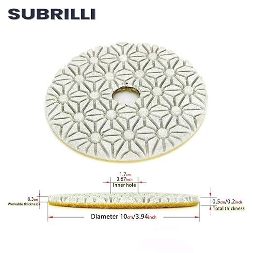 9-Pcs Dry/Wet 3 Step Diamond Polishing Pads 4-Inch for Granite Marble Quartz Concrete