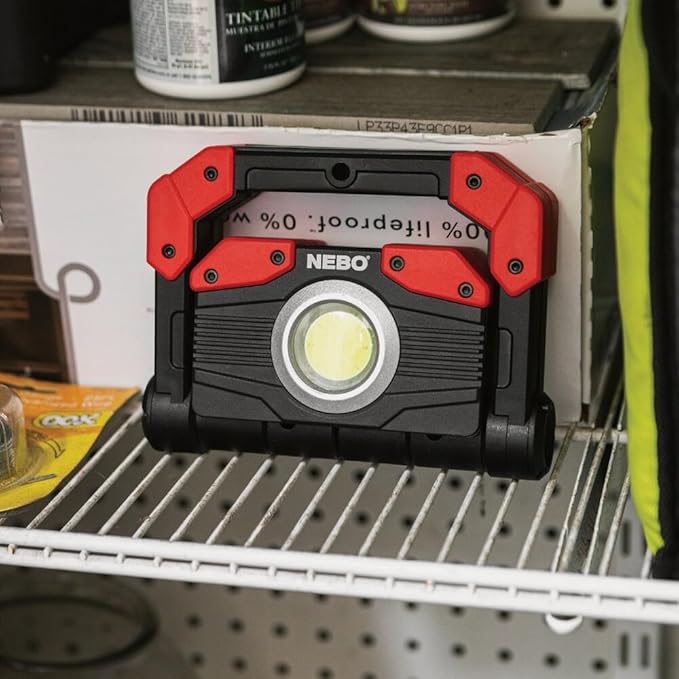 NEBO OMNI 2K Rechargeable Work Light | 2000 Lumens COB, 6 Light Modes, Rotating Magnetic Handles, Built-In Power Bank, Water Resistant, Portable Camping Lantern, Includes USB-C Charging Cable
