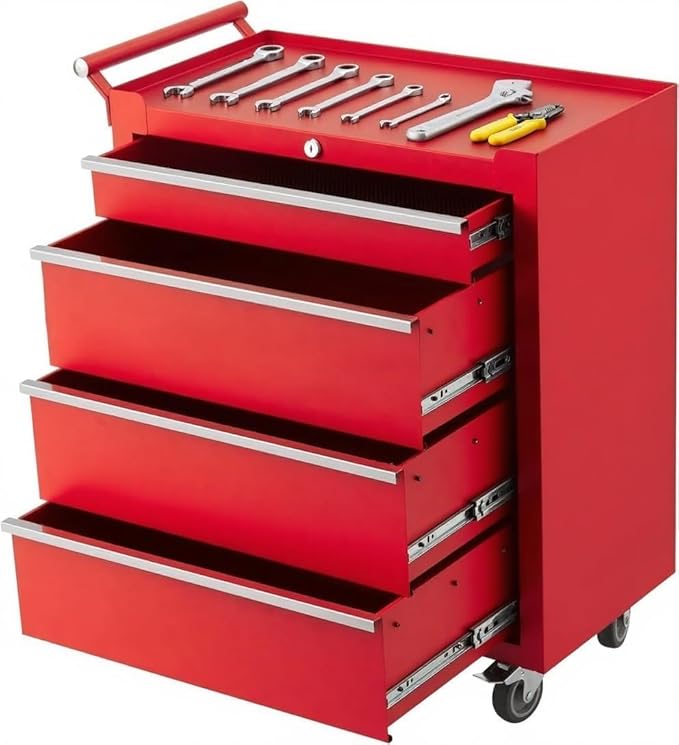 Professional Workstation Version 24" 4-Drawer Rolling Tool Chest - Lockable Storage Cabinet with Wheels for Workshop & Garage Organization