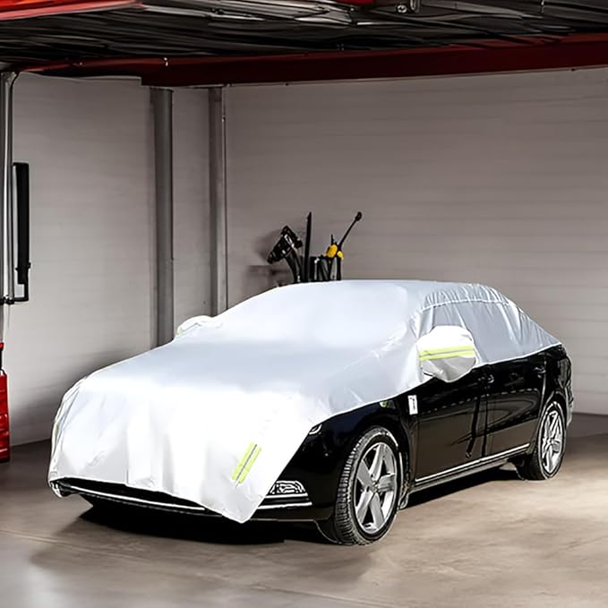 Half Car Cover with Cotton All Weather Car Body Cover Sunshade Cover Snow Cover Waterproof Snowproof Universal (Fit Sedan Length 176'' to 194'')