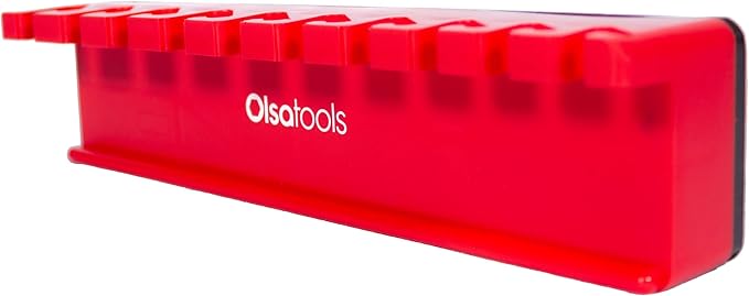 Olsa Tools Magnetic Wrench Organizer - Red - Holds SAE 3/8" to 15/16" & Metric 10mm to 19mm Wrenches - Durable Tool Storage Solution - Part 1003