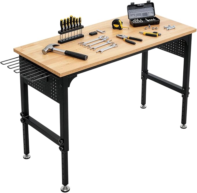 60" Heavy-Duty Garage Workbench, 2300LBS Capacity Work Table with Power Strip, Work Bench for Garage, Workshop, Office, Warehouse & Home