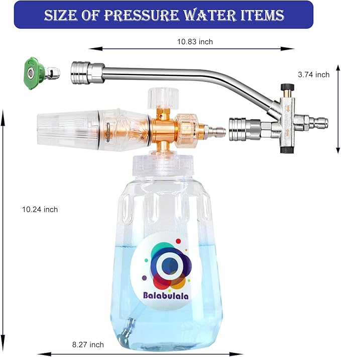 Foam Cannon for Pressure Washer with Dual Connector, Balabulala Car Foam Cannon with Dual Adapter, 1/4" Quick Connect,4200 PSI