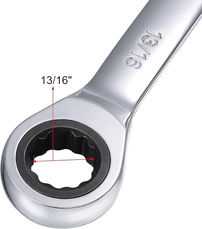 uxcell 13/16 Inch Ratcheting Combination Wrench SAE 72 Teeth 12 Point Ratchet Box Ended Spanner Tools, Cr-V