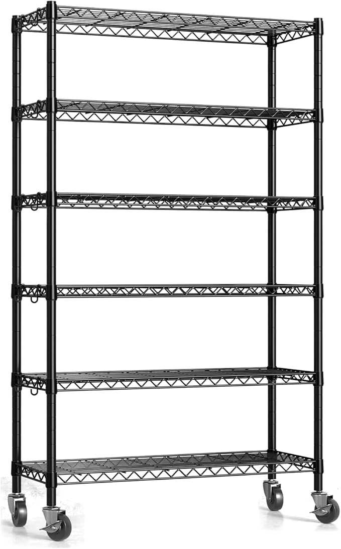 Hodonas 2300LBS Wire Shelving Unit, 36"W x 14"D x 75"H Metal Standing Shelf Units with Wheels / Leveling Feet, 6 Tier, Adjustable, Heavy Duty, and NSF Storage Shelves, Rolling Metal Shelving Wire Rack