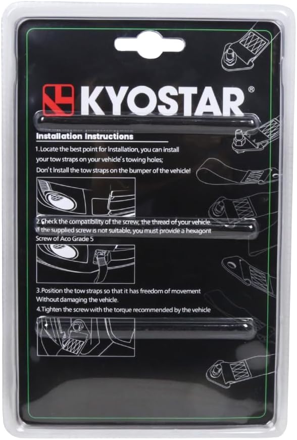 Kyostar Universal Racing Tow Strap for Front or Rear Bumper Towing Hooks, High Strength Tow Straps, Upgrade Version (Gray)