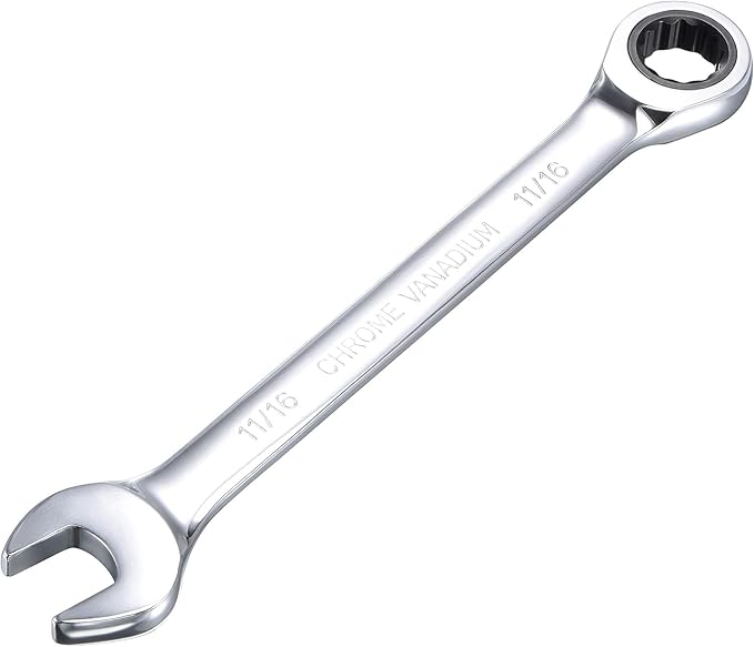 uxcell 11/16 Inch Ratcheting Combination Wrench SAE 72 Teeth 12 Point Ratchet Box Ended Spanner Tools, Cr-V