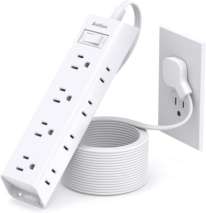 20FT Extension Cord with Multiple Outlets - Surge Protector Power Strip, Addtam 12 Widely 3 Sides Outlet Extender, 900J, Wall Mount, Flat Extension Cord for Home Office College Dorm Room Essentials