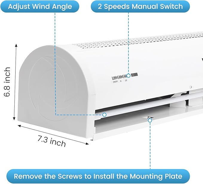 Fanspex 36" Wall Mounted Air Curtain, 2-Speed Commercial Over Door Fan for Home Garage Shop Restaurant, 120W Low Consumption with Magnetic Door Switch (White)