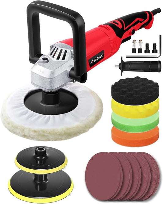 AVID POWER Car Buffer Polisher, 1200W 7 Inch/6 Inch Rotary Buffer Waxer, 6 Variable Speed 1600-3500 RPM, Detachable Handle & Side Handle for Car Detailing, Boat Sanding, Polishing and Waxing
