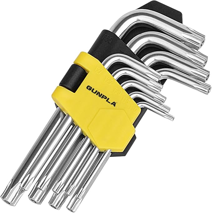 Gunpla 9PCS Hex Key Allen Wrench, Torx Hex Key Allen Star Short Arm Wrench Hex Keys Security Torx End Holes with Storage Case T10-T50 for Home Maintenance DIY, Auto Repair