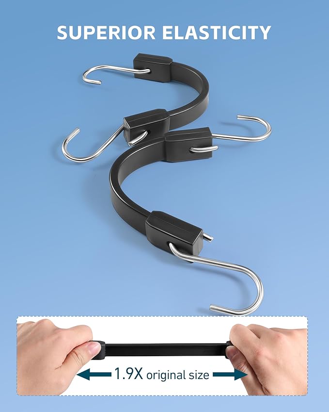 72 Inch Rubber Bungee Cords Heavy Duty Outdoor, Black Bungee Straps with Upgraded Hooks, Weatherproof Tarp Straps with 1.9X Max Stretch & 100% Rubber for Cargo, Van, Truck, Motorcycle, etc (8 Pcs)