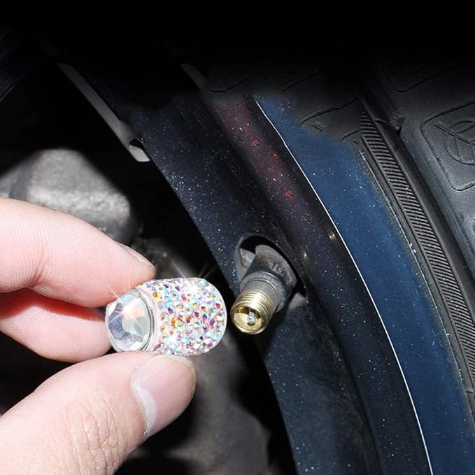 ToBeQueen Bling Colorful Tire Valve Caps, 4 Pack Handmade Crystal Rhinestone Color Bling Tire Caps Universal Dustproof Colorful Bling Car Accessories for Car/SUV/Motorcycle/Bike(AB Color)