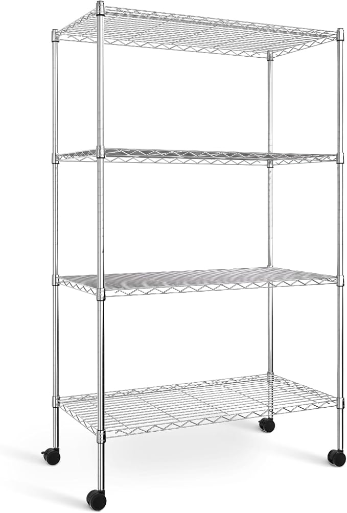 Simple Deluxe Heavy Duty 4-Shelf Storage Shelving Unit, 35.83D x 13.98W x 55.91H Steel Organizer Wire Rack with 1000Lb Capacity, Chrome