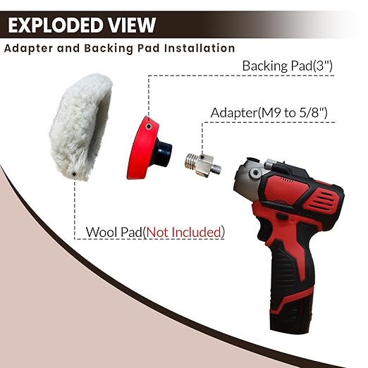 Buffing Polishing Kit for Milwaukee M12 Polisher/Sander,Includes M9 to 5/8-11 Adapter & 3" Backing Pad, Not Including Sponge and Wool Buffing Pads (2pcs)