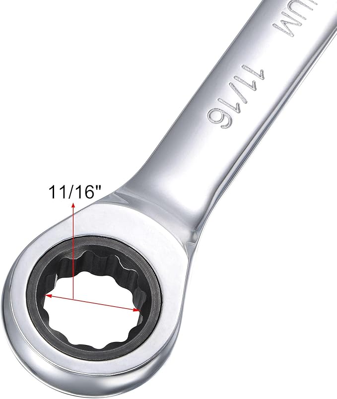 uxcell 11/16 Inch Ratcheting Combination Wrench SAE 72 Teeth 12 Point Ratchet Box Ended Spanner Tools, Cr-V