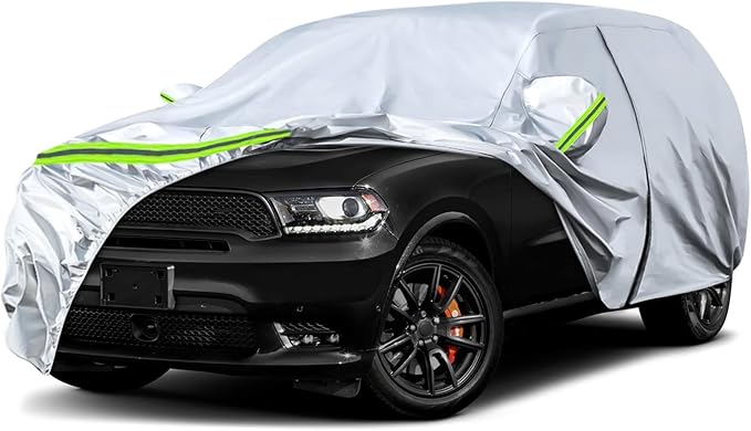 Waterproof Car Covers Replace for 2011-2025 Dodge Durango, 6 Layers Silver All Weather Custom-fit Car Cover with Zipper Door & Windproof Bands for Snow Rain Dust Hail Protection
