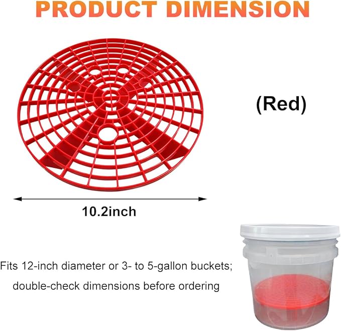 Car Wash Bucket Inserts, Auto Detail Dirt Gaurd Bucket Filter Helps Remove Dirt Debris, Dirt Guard Insert Wash Filter Fits 12 Inch Diameter Bucket or 3-5 Gallon Bucket (Red)