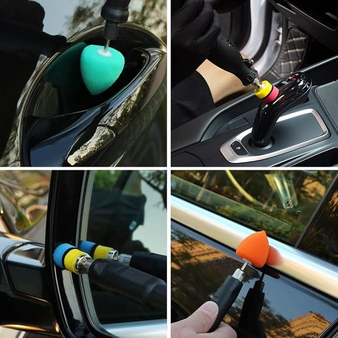SI FANG 22 Pcs Mini Buffing Polishing Pads Kit, Car Details Mini Polisher Foam Pads for Drill Rotary Tool Buffer Tight Area Detailing Paint Polish Waxing & Glaze, Interior Headlight Door Handles