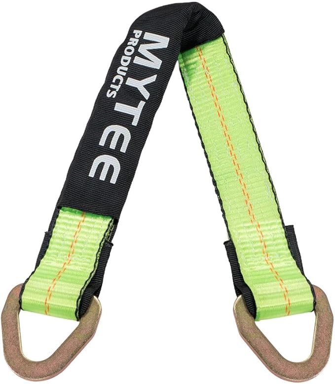 Mytee Products 8 Pack 2" x 36" Heavy Duty Green Tie Down Axle Straps with Magnetic D-Ring and 12" Protective Sleeve, 10,000LBS Capacity - for Car Trailer Hauler Tow Truck Wrecker Wheel Tie Down Strap