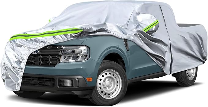 Waterproof Car Covers Replace for 2021-2025 Ford Maverick, 6 Layers Silver All Weather Car Cover with Zipper Door & Windproof Bands for Snow Rain Dust Hail Protection