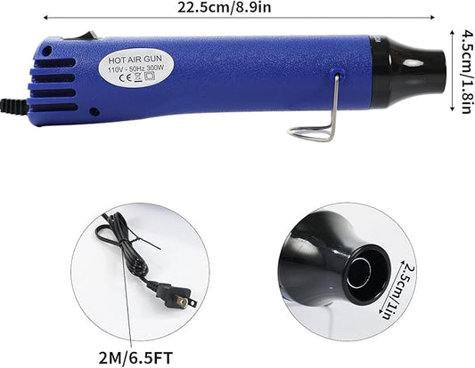 Heat Gun, 110V 300W Handed Hot Air Gun for Crafting, 3.28FT Ultra-Long Cable Portable Heat Gun with Stand and Power Cord for Shrinking Wrapping PVC, DIY Embossing and Drying Paint (Blue)