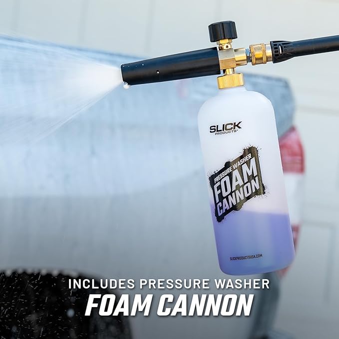 Slick Products Wash & Wax (64 oz.) + Pressure Washer Foam Cannon Bundle – Super Concentrated Car Wash Foam Shampoo for Car, Truck, RV, Motorcycle, Trailer, and Boat