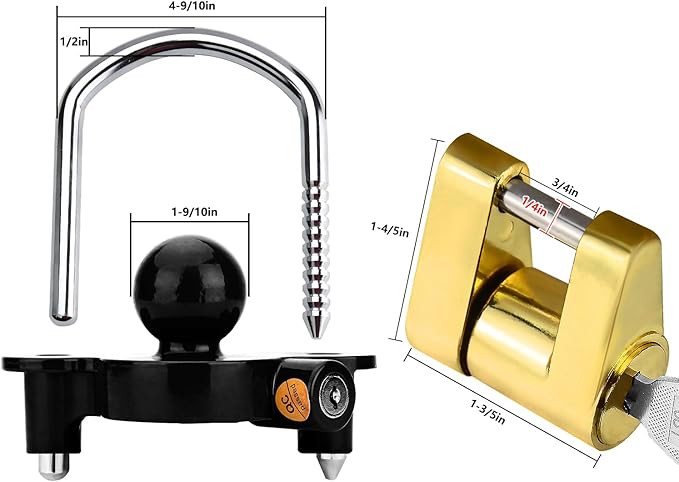 Funmit Trailer Hitch Security Lock Set Including Black U-Shaped Universal Ball Hitch Lock #72783, 1/2" and 5/8" Receiver Hitch Pin Lock, Trailer Hitch Lock Coupler Locking Pin, Share The Same 2 Keys