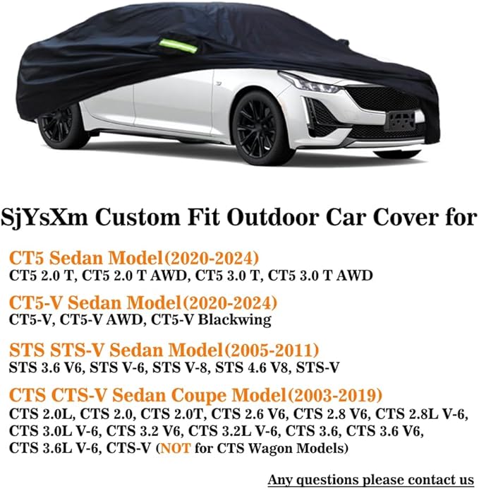 Custom Car Cover Compatible with Cadillac 2020-2026 CT5(CT5 2.0 T/ 3.0 T)/ CT5-V/ CT5-V Blackwing Sedan, Waterproof All Weather Outdoor Car Covers, Heavy Duty Rain Snow Sun UV Dust Cover