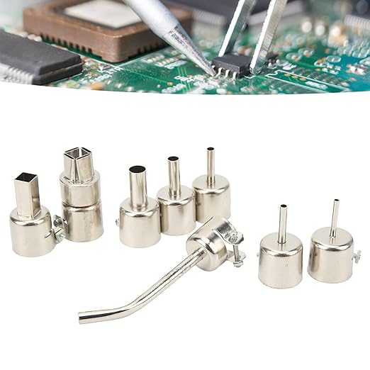 Hot Air Gun Tips, 8Pcs Curved Angle Heat Gun Nozzles Kit Stainless Steel Hot Air Gun Tips Heat Resisting Nozzles Tool for Maintenance Hot