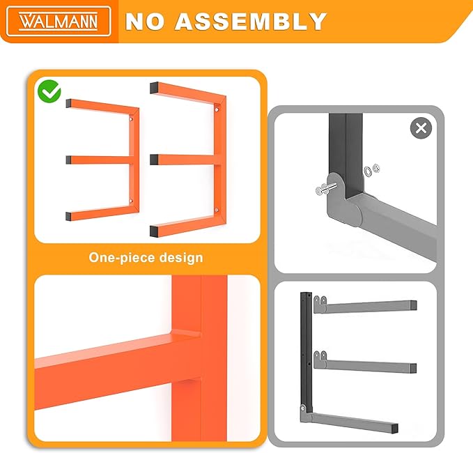 WALMANN Garage Wall Mounted Lumber Storage Rack, Overhead Heavy Duty One-Piece Design Lumber Rack for Woodworking Shop(1 Pair)